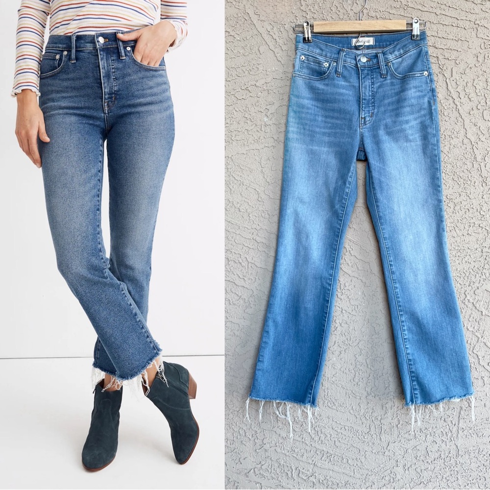 MADEWELL Cali Demi Boot Cut Frayed Hem Medium Wash High Rise Cropped Jeans 25/ 0